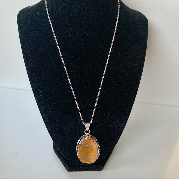 NWOT Elegant Silver and Orange natural stone Pendant Necklace - Picture 2 of 7